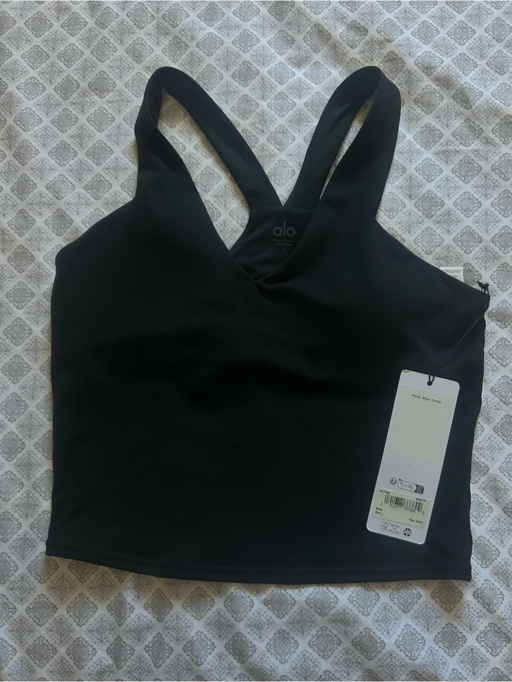 ALO Yoga Black V-Neck Cross-Back Sports Bra Tank